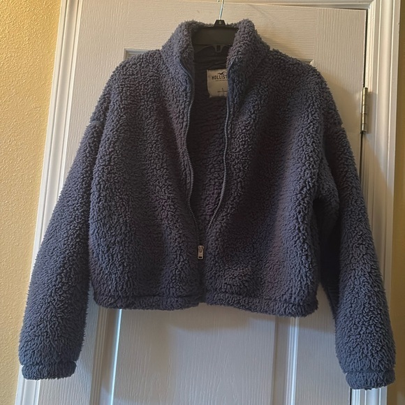NWOT Hollister Faux Fur jacket slate blue size S‎ - Picture 1 of 5